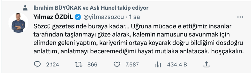 yilmaz ozdil sozcu gazetesi ne veda etti